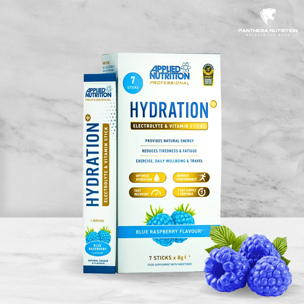 Applied Nutrition, Hydration+ Electrolyte & Vitamin Sticks, Blue Raspberry, 7x8g